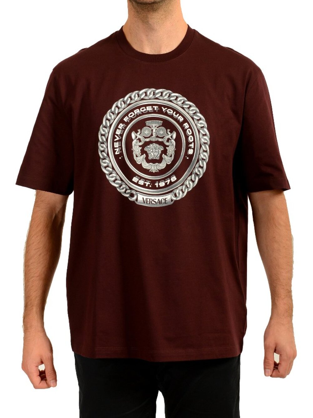 Versace Men's Plum Logo Print Short Sleeve Crewneck T-Shirt US 2XL IT 56